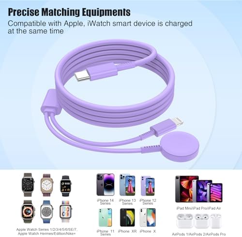 Revolutionary 2-in-1 USB C Magnetic Charger for Apple Devices – MFi Certified 20 W Fast Charge Cable with 6-ft Flexibility for Ultimate Convenience – Perfect Compatibility with Apple Watch Series 8/7/SE/6/5/4/3/2/1 and i Phone 14/13/12/11/XS – Your Premium Solution for Rapid Power Delivery on the Go