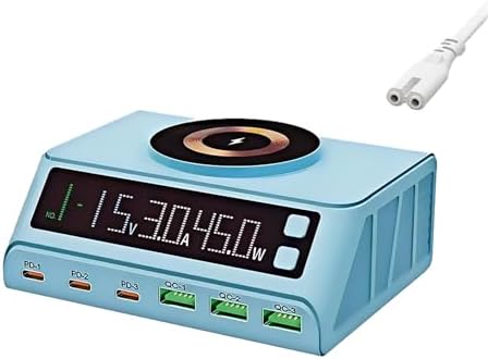 Max Lax 110 W Blue Fast USB Charging Hub – 6-Port Power Station with 3 USB & 3 PD Ports, Digital Display for Rapid Multi-Device Charging of Laptops, Phones & Tablets – Ultimate Efficiency & Safety Features for Tech Enthusiasts