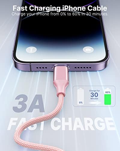 Aioneus 1 ft Apple Certified Lightning Cable – High-Speed USB A to Lightning Charger for i Phone 14/13/12/11 Pro Max/XR/XS/8/7 Plus/6/SE – Durable Nylon Braided Design for Tangle-Free Portability and Enhanced Charging Efficiency