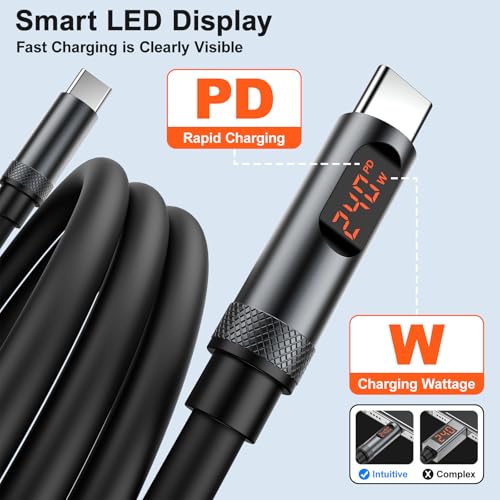 Ultimate 3-Pack 6.6 FT 240 W Fast Charging USB C to USB C Cable with LED Display – Premium Type C Charger for i Phone 16/15 Pro Max, Mac Book Pro/Air, i Pad Pro/Air, Samsung Galaxy & Google Pixel – Enhanced Durability & Versatile Connectivity for Optimal Power Delivery
