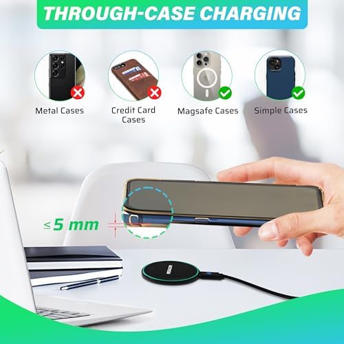MEGACOM 15 W Magnetic Wireless Charging Pad – Fast, Efficient Charger for i Phone 15/14 & Samsung Galaxy S22/S21/S20 – Portable USB-C Compatible Solution for Seamless Power-Up – Sleek Black Design for Home & Travel Use
