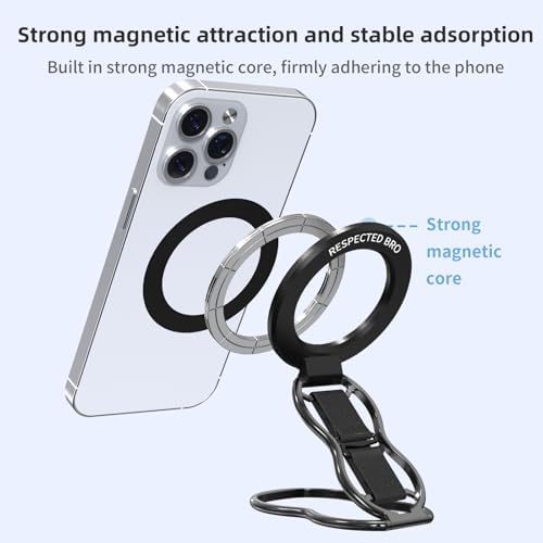 Elevate Your Smartphone Experience with RESPECTED-BRO 4-in-1 Magnetic Phone Grip Stand – Ultimate Kickstand, Secure Finger Strap, and Universal Compatibility for i Phone & Android (Silver) – Perfect for Hands-Free Convenience and Enhanced Usability