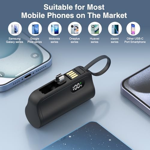 Ultra-Compact Mini Power Bank with Integrated Lightning & USB-C Connectors – Travel-Friendly Portable Charger for i Phone 16/15/14/13/12/11/XR and Android Devices – Fast Charging, Enhanced Compatibility, and Durable Design for On-the-Go Power Solutions