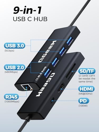 Unlock Seamless Connectivity with the QGee M 9-in-1 USB C Hub – The Ultimate Multi-Port Adapter for High-Speed Data Transfer, 4 K HDMI Output, and 100 W Power Delivery – Perfectly Compatible with Mac Book Pro, Air, i Pad, Dell, HP, Lenovo, and Chromebook – Compact, Stylish Blue Design for On-the-Go Professionals and Creatives