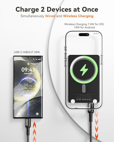 Ultra-Slim Kuulaa Mag Safe Battery Pack 5000 m Ah – Magnetic Portable Charger for i Phone 12-16 Pro Max with USB-C PD 20 W Fast Charging, Elegant Titanium Finish for On-the-Go Power Solutions
