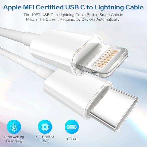 Rapid Charge Duo: 10 FT USB-C Lightning Cable Set for i Phone 14/13/12/11/XR/SE/X & i Pad – MFi Certified Fast Charging Blocks for Ultimate Connectivity and Convenience