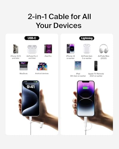 Belkin Boost Charge 2-in-1 Braided USB-C & Lightning Charging Cable (1.5 M) – Fast Multi-Device Charging Solution for i Phone, i Pad, Mac Book, Galaxy, and Nintendo Switch – Durable & Stylish Design with Enhanced Compatibility