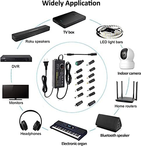 Universal Adjustable DC Power Supply Adapter, 3 V-24 V, 3 A, 72 W – Versatile AC to DC Converter with 14 Interchangeable Tips for Maximum Device Compatibility and Enhanced Performance