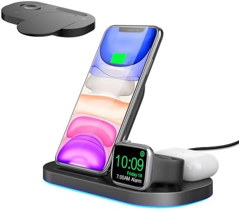Ultimate 3-in-1 Qi-Certified Wireless Charging Station for i Phone, Apple Watch & Air Pods – Fast, Efficient & Tangle-Free Multi-Device Charger for Home and Office Convenience, Enhance Your Charging Experience with Sleek Design and Safety Features