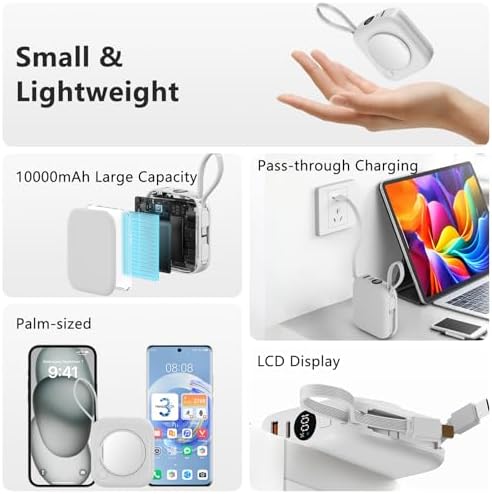 LUCKYDUO Ultra-Slim 10000 m Ah Power Bank with Integrated Dual Charging Cables and LED Battery Indicator – Elegant Travel Companion for Fast Charging i Phones, Samsung Devices, and More – Stylish Portable Charger for On-the-Go Power Solutions