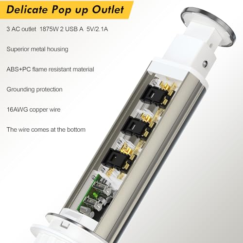 Elevate Your Charging Station with the Kungfuking Retractable Pop Up Outlet Socket – Versatile Power Hub Featuring 3 US Plugs & 2 USB Ports for Kitchen Counters, Conference Rooms, and Office Spaces, Sleek Black Design for Modern Aesthetics, Efficient Charging & Clutter-Free Organization