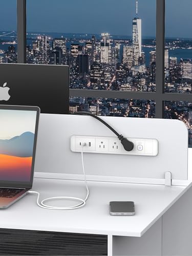 Recessed USB C Power Strip with 65 W Fast Charging – Sleek Desk-Mounted Outlet Kit Featuring 3 AC Outlets and 6 ft Flat Plug Cable for Organized Home, Office & Kitchen Spaces – Ultimate Surge Protector and Space-Saving Charging Solution