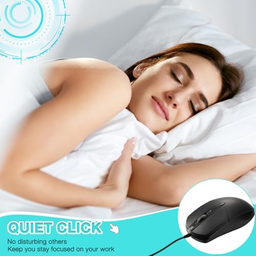 Bulk 50-Pack Black Wired USB Mice – Ergonomic Noiseless Design, 1000 DPI Precision for Home Office and Classroom Use, Seamless Compatibility with All USB Devices