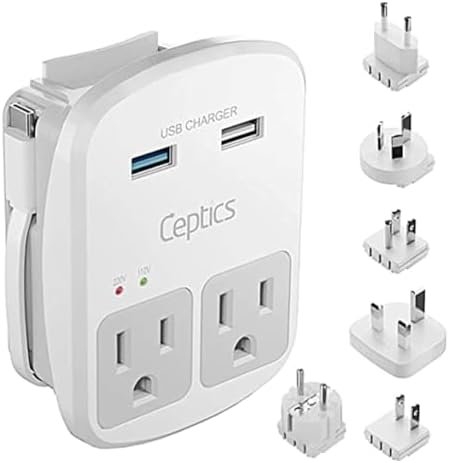 Global Travel Power Adapter – Ceptics 6-in-1 Charger with Dual USB-A & Triple USB-C Ports for Lightning-Fast Charging – Universal Compatibility for USA, EU, UK & AUS Electronics – Ideal for Smartphones, Laptops & Cameras – UP-30 KU-BL for Efficient Multi-Device Charging Solutions