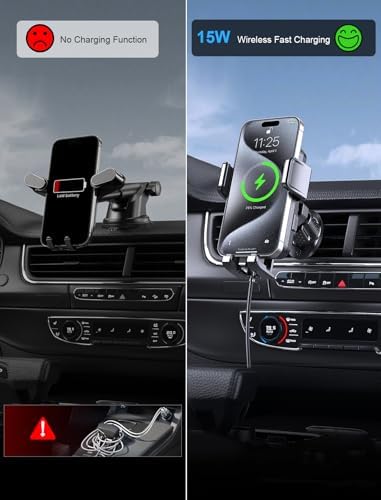 MOKPR Wireless Car Charger – 15 W/10 W/7.5 W Auto-Clamping Cup Holder Phone Mount for i Phone & Samsung – Fast Charging Car Mount with Enhanced Compatibility for Seamless Navigation & Calls – Durable, Convenient, and Safe Charging Solution for Busy Lifestyles