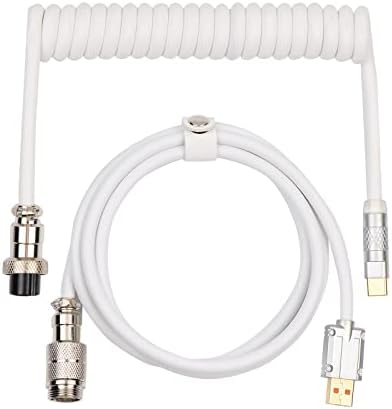 Transform Your Gaming Experience with the EPOMAKER Mix 1.8 m Coiled USB C to USB A TPU Keyboard Cable – Detachable Metal Aviator for Ultimate Customization, Sleek White Design for Enhanced Aesthetics, and Superior Performance for Mechanical Gaming Keyboards