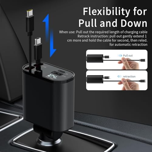 Ultimate 4-in-1 Retractable Car Charger for Galaxy & Pixel Devices – 60 W Fast Charging with Dual USB Ports and Tangle-Free Cable Design for Enhanced Convenience and Performance