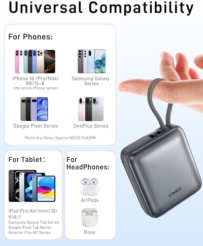 Ultra-Fast 22.5 W Mini Power Bank: 10,000 m Ah Portable Charger with Built-in Cables & LED Display | Charge 3 Devices Quickly | Sleek Design for Travel | Ideal for i Phone, Samsung, Android | Durable & Safe Power Supply for Everyday Use