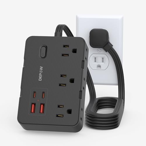 Versatile Surge Protector Power Strip with 6 AC Outlets and 4 Fast-Charging USB Ports – 1050 Joules Surge Protection, 5 FT Wall-Mountable Extension Cord for Home and Office Use – Streamlined Charging Station for All Your Devices