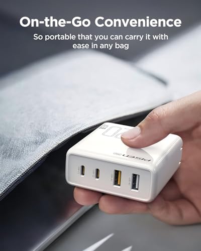 PISEN 65 W Ga N USB-C Fast Charger | 4-Port Compact Wall Adapter with 4 FT Cable | Ultimate Charging Solution for Mac Book Pro, i Pad Pro, Galaxy S23 & i Phone Series | Enhanced Speed, Energy Efficiency & Travel-Friendly Design