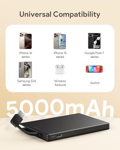 Magnetic Slim Power Bank for i Phone 16 & 15 Series, 5000 m Ah USB-C Fast Charging Portable Charger – Ultra-Compatible Battery Pack for Android and Samsung Devices with Effortless Magnetic Connection and Lightweight Design