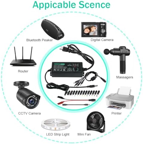 Versatile 72 W Adjustable AC/DC Power Adapter – Universal Charger with 14 Interchangeable Tips & Polarity Converter for Global Device Compatibility and Efficient Fast Charging Solutions