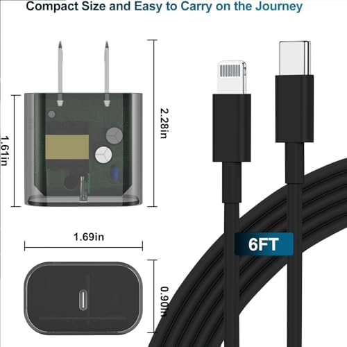 Ultra-Fast 20 W USB-C Charger with 6-Foot Lightning Cable – Convenient 3-Pack for i Phone 14/13 Pro, Ideal for Home and Travel – Superior Durability and Extended Reach for Effortless Charging Anytime