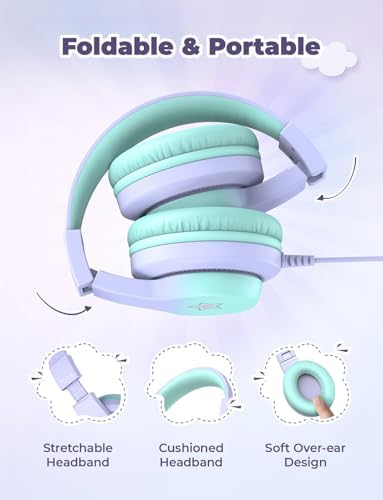 i Clever Kids Headphones: Safe 85 d B Volume-Limited Over-Ear Stereo Sound for Children – Foldable, Lightweight, and Compatible with i Pads and Computers for Easy Travel and Learning