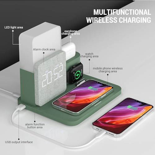 Transform Your Charging Experience with the 7-in-1 Wireless Charging Station – Integrated Alarm Clock, Adjustable Night Light, and Fast Charging Dock for i Phone 12/13/14/15/16 Pro & Air Pods – Sleek, Space-Saving Design for Home and Office Use