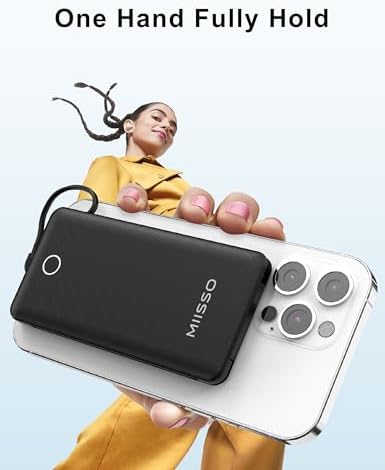 miisso 10000 m Ah Ultra-Slim Portable Power Bank with Integrated Charging Cables – Multi-Device USB-C Travel Charger for i Phone & Samsung – Compact, Lightweight Battery Pack Designed for Maximum Portability and Efficiency