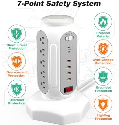 Ultimate Power Strip Tower with 15 Outlets & 6 USB Ports – Surge Protector with Vibrant LED Indicator & Rapid Charge Technology – 6.5 ft Heavy-Duty Extension Cord for Home Office & Entertainment Hub – Versatile Desktop Charging Solution for All Devices