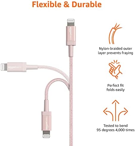 Experience Ultimate Charging Efficiency with the Amazon Basics 6-Foot USB-A to Lightning Charger Cable – MFi Certified, Durable Nylon Braided Design for Fast Power Delivery to Apple i Phone 14, 13, 12, 11, X, Xs Pro, Pro Max, Plus, i Pad – Stylish Dark Gray Finish for Enhanced Compatibility