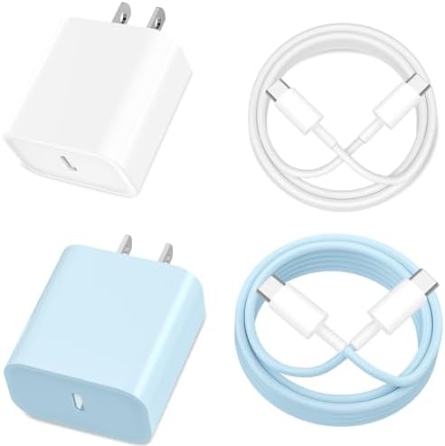 20 W USB-C Fast Charging Block Set for i Phone 16 & 15 Series – 3-Pack with 6 ft Durable Cables for Rapid Power Delivery – Perfect for i Phone, Air Pods, and i Pad – Compact, Versatile Charging Solution for On-the-Go Users