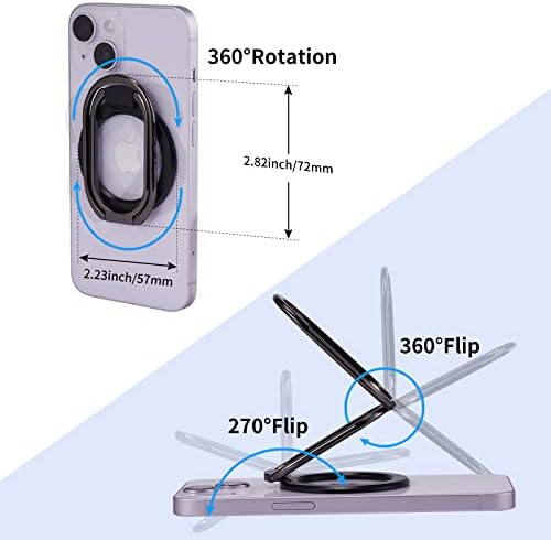 Mag Safe Magnetic Phone Ring Holder Stand – 2-in-1 Adjustable Grip and Kickstand for i Phone 16/15/14/13/12 Series – Enhanced Magnetic Strength with Removable Design for Easy Wireless Charging – Ultimate Compatibility and Convenience – 360° Rotation & 180° Adjustable Arms for Portrait and Landscape Viewing – Secure Finger Grip Reduces Drop Risk – Perfect for Hands-Free Use While Cooking or Streaming – Premium Zinc Alloy Construction for Durability and Stability – Ideal Accessory for Everyday Use and Connectivity