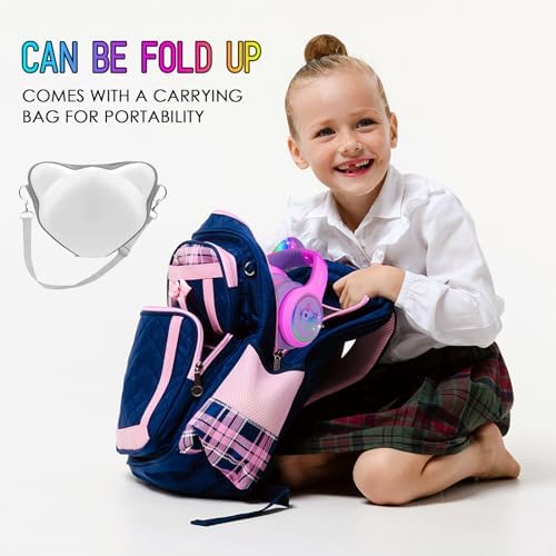 IFECCO Wireless Kids Bluetooth Cat Ear Headphones – Fun Light-Up Design with Volume Limiting Feature, Built-in Microphone, and Foldable Portability for Travel and Learning – Ultimate Gift for Young Music Enthusiasts
