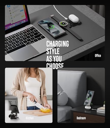 Ultimate 3-in-1 Foldable Wireless Charging Station for Samsung Devices – Magnetic Charger Stand for Galaxy S24, S23 Ultra, S22, S21, Galaxy Watch 6/5/5 Pro/4/3 & Galaxy Buds 2 Pro (Black) – Fast, Efficient Charging & Travel-Friendly Design