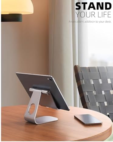 Versatile Adjustable Tablet Stand – Premium Multi-Angle Holder for i Pads, E-Readers, and Smartphones – Sleek Silver Design for Enhanced Stability and Comfort with Devices up to 12.9″ – Perfect for Home Office or Travel Use