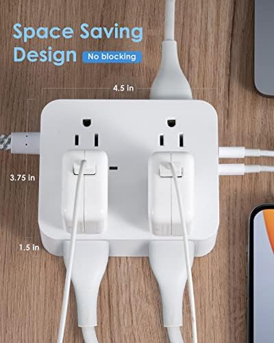 HANYCONY 6 ft Surge Protector Power Strip with 8 Outlets & 2 USB-C Ports – Essential College Dorm Extension Cord with Space-Saving Flat Plug for Fast Charging and Device Safety – Perfect for Home Office and Tech Needs