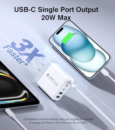 50 W 5-Port USB C Charging Hub – Ultimate Fast Charger for i Phone 16-11 Pro Max & Samsung Devices – Dual PD & QC Technology for Unmatched Performance – Compact, Durable Wall Adapter for Home, Office, and Travel Convenience
