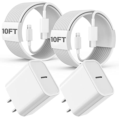 Ultimate 10 FT Fast Charging i Phone Bundle: USB C to Lightning Cable & Type C Wall Adapter – Unmatched Speed & Convenience for i Phone 14/13/12/11/X Models – Dual Pack for Home & Office Use – Premium Quality Charging Solution