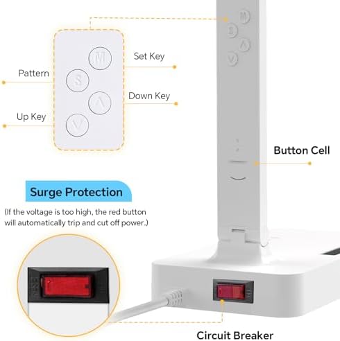 Versatile Power Strip Lamp with USB Charging: 2 AC Outlets, 1 USB-A & 1 Type-C Port, Adjustable Brightness Desk Lamp for Home Office & Dorm Room, 5 ft Extension Cord with Surge Protection for Ultimate Device Safety