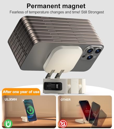 2025 3-in-1 Magnetic Wireless Charging Station for Apple Devices – Fast 15 W Mag Safe Charger with Retractable Cable and Foldable Stand for i Phone 16/15/14/13/12 Pro Max, Apple Watch, and Air Pods – Ultimate Portability and Enhanced Safety Features