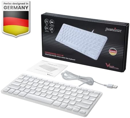 Perixx PERIBOARD-332 Compact Mini USB Keyboard – Sleek White Backlit QWERTY Spanish Layout with Silent X-Type Scissor Keys for Enhanced Typing Comfort – Perfect for Limited Desk Spaces and Effortless Plug-and-Play Setup