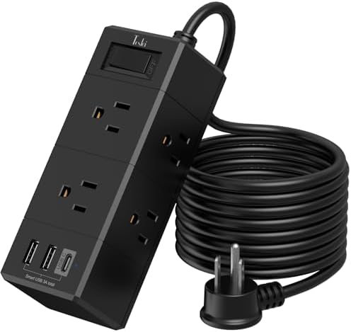 15 Ft Flat Plug Power Strip with 6 AC Outlets and 3 USB Ports – Tcstei Compact Extension Cord for Home, Office, and Dorm Room – Versatile ETL Certified Power Solution with Fast Charging and Space-Saving Design