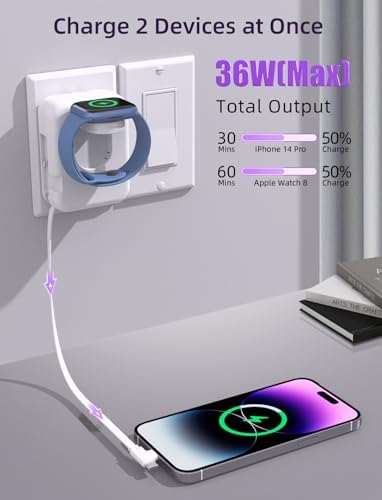 Compact 36 W 2-in-1 i Phone and Apple Watch Travel Charger – High-Speed Retractable Wall Charging Solution for i Phone 11 to 16 and All Apple Watch Models – Ideal for Mobile Professionals and Adventurers on the Go