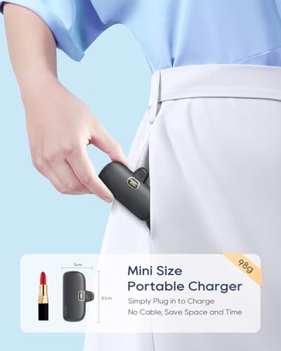 Kuulaa 5000 m Ah USB-C Power Bank with Built-in Plug – PD20 W Fast Charging Battery Pack for i Phone 15/16, Samsung S22/S23 & Android Devices – Compact Design with LCD Display for On-the-Go Convenience and Enhanced Compatibility