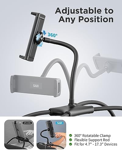 SAIJI Adjustable Tablet Stand Holder – Versatile and Portable Dock for 4.7″-17.3″ Devices, Perfect for Desk, Bed & Gaming – Enhanced Stability, Customizable Viewing Angles, Sleek Black Design for Ultimate Comfort and Productivity