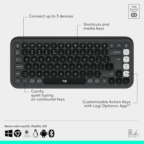 Elevate Your Workspace with the Logitech POP ICON Wireless Bluetooth Keyboard – Stylish Graphite & White Design, Effortless Multi-Device Switching, Comfortable Low-Profile Typing, and Customizable Keys for Enhanced Productivity on Laptops, Tablets, and PCs