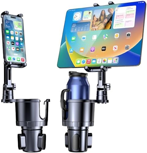 Transform Your Drive with the Ultimate 2-in-1 Adjustable Cup Holder Mount for Phones & Tablets – 360° Rotating Arm for Perfect Viewing Angles, Compatible with All Smartphones and i Pads, Ideal for Hands-Free Navigation and Entertainment While On the Road