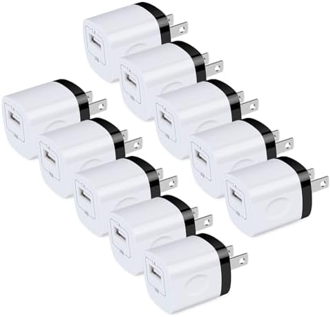 10-Pack USB Wall Charger Adapters – Efficient 1 A/5 V Fast Charging Blocks for i Phone 11 Pro Max to 16 & Samsung Galaxy S20 Ultra to S24 – Compact, Durable, and Travel-Friendly Power Solutions for All Your Devices
